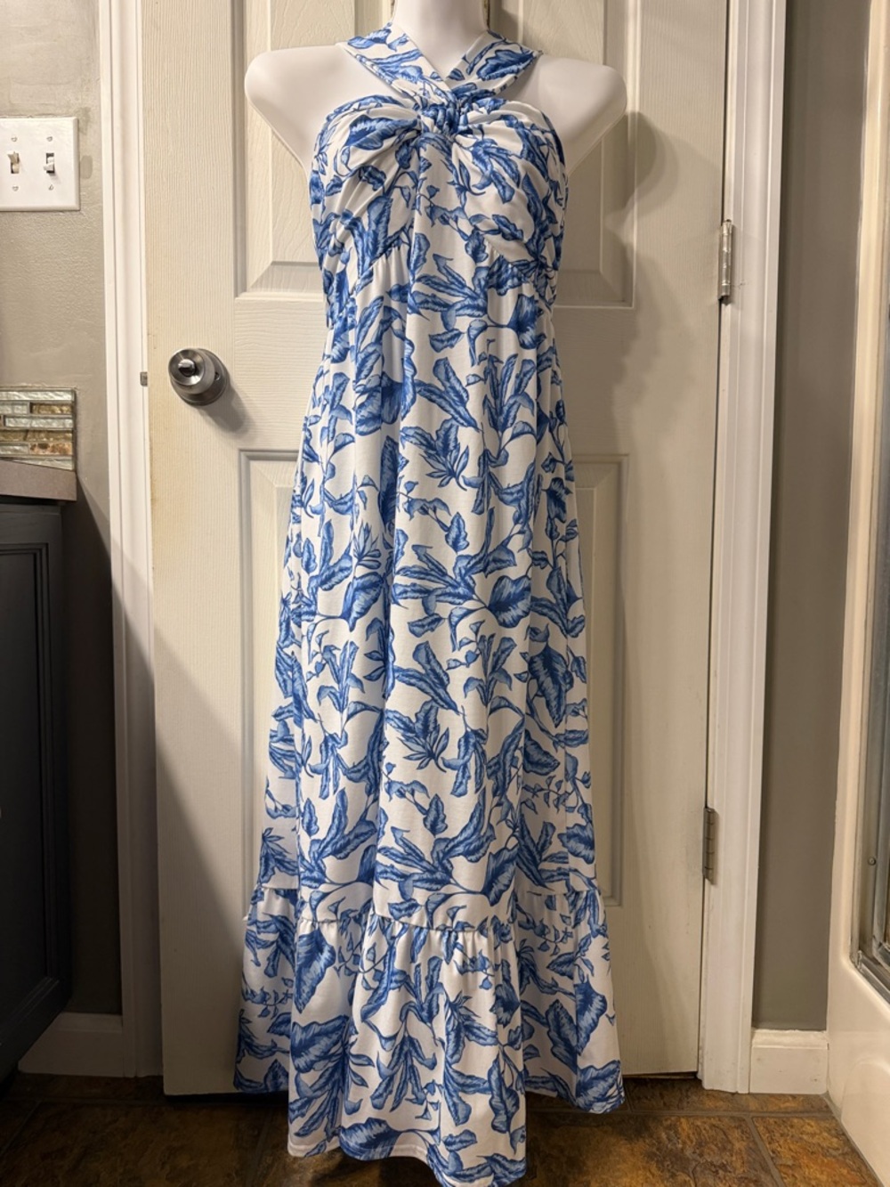Grace Karin White and Blue Floral Maxi Dress